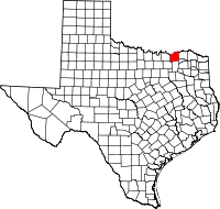 Map of Texas highlighting Fannin COUNTY