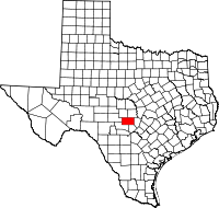 Map of Texas highlighting Gillespie COUNTY