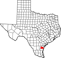 Map of Texas highlighting Nueces COUNTY