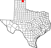 Map of Texas highlighting Ochiltree COUNTY