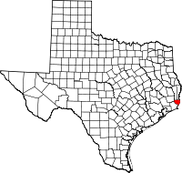 Map of Texas highlighting Orange COUNTY