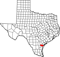 Map of Texas highlighting San Patricio COUNTY