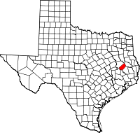 Map of Texas highlighting Trinity COUNTY