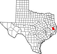 Map of Texas highlighting Tyler COUNTY