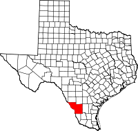 Map of Texas highlighting Webb COUNTY