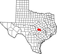 Map of Texas highlighting Williamson COUNTY